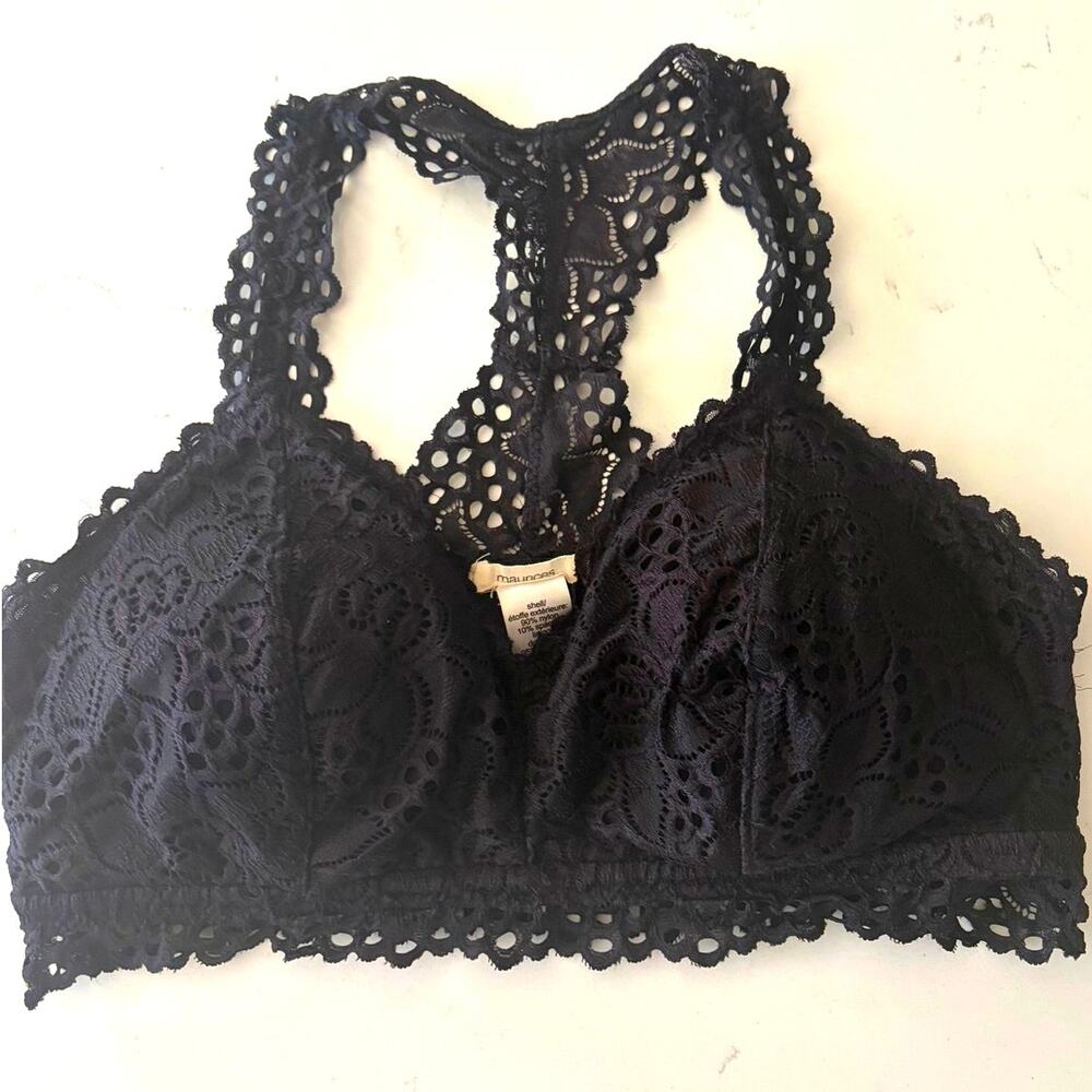 Maurices black lace bralette sz L eyelet romantic rave whimsigoth lined padded